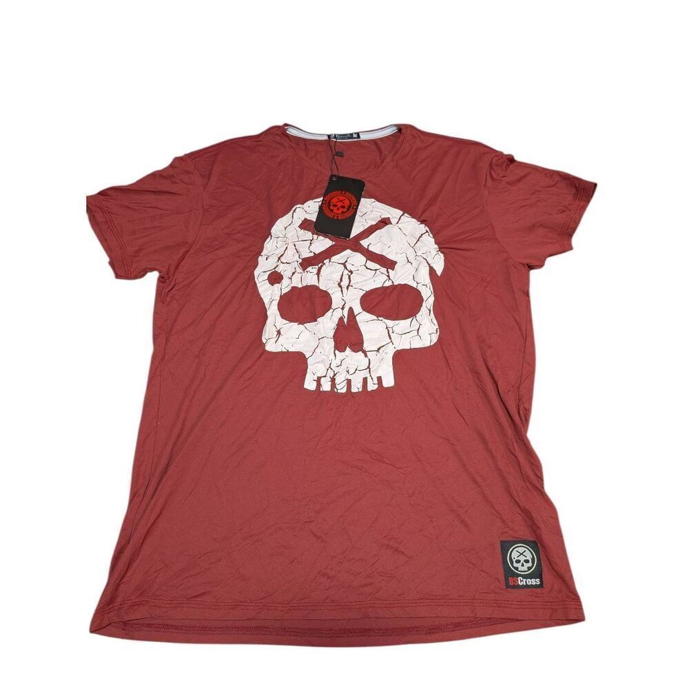 Neroazzurro BS Cross Cracked Skull T-shirt Maroon Men's Medium
